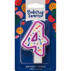 a birthday candle with the number four on it's side in a card package