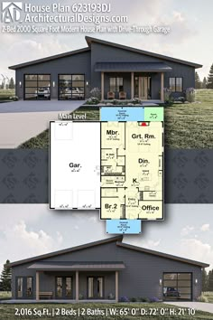 two story house plan with 2 car garage and open floor plan for this modern home