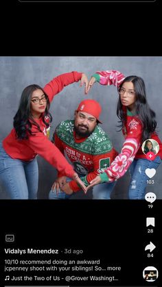 three people in ugly sweaters posing for a photo