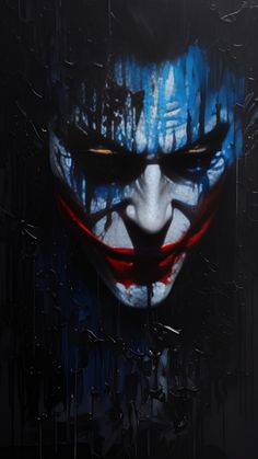 a painting of the joker with blue and red makeup