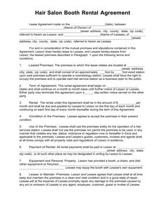 a hair salon rental agreement is shown in this document, it shows the name and number of