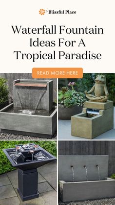 Searching for waterfall fountain ideas? You're in the right place. Discover our curated collection of stunning waterfall fountains that will add a touch of tranquility and beauty to your garden landscape.  Whether you prefer a modern, sleek aesthetic or a more natural and rustic vibe, our collection caters to every preference. Are you ready? Let's dive in!  #fountains #garden #waterfountains #waterfall #landscaping Waterfall Landscaping, Patio Fountain, Fountain Ideas, Bird Bath Fountain, Fountain Design, Backyard Water Feature, Waterfall Fountain, Water Fountains Outdoor, Sleek Aesthetic