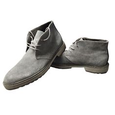 Elevate your style game with these Calvin Klein ankle boots. The gray suede upper material paired with a round toe shape and lace-up closure gives a classic, yet trendy look. These boots are perfect for any occasion, whether it be travel, casual outings, or workwear. The outsole material is also made of suede, providing comfort and breathability. With a standard shoe width and no customization, these boots are suitable for any man looking for a stylish and functional addition to their wardrobe. Get ready for the fall and spring seasons with these versatile chukka boots. Semi-formal Fall Chukka Boots With Round Toe, Elegant Semi-formal Chukka Boots, Semi-formal Suede Chukka Boots With Round Toe, Luxury Men's Semi-formal Chukka Boots, Shoes Boots Combat, Masculine Leather-lined Chukka Boots, Mens Ankle Boots, Gray Suede, Mens Shoes Boots