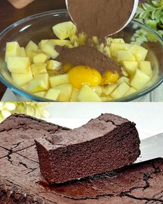 there are two pictures one is brownie and the other has eggs in it with chocolate