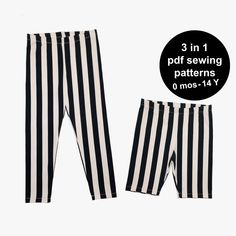 the black and white striped pants are next to an image of a woman's leggings