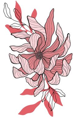 a drawing of a flower with red and white petals on it's center piece