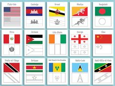 the flags of different countries are shown in this set, with each country's flag on