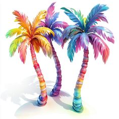 two colorful palm trees on a white background