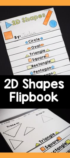 3d shapes flipbook with the title text overlaying it in black and white