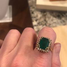 Gorgeous Emerald Ring In 14k Gold Surrounded By 24 Small Diamonds Emerald Ring With Diamonds, Emerald Ring, Womens Jewelry Rings, Colored Diamonds, Emerald, 14k Gold, Diamonds, Women Jewelry, Size 6