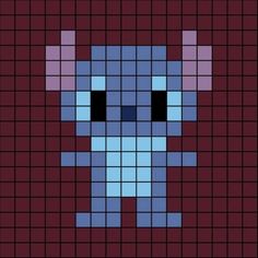 an image of a pixellated teddy bear in blue and purple colors on a red background