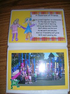 two children's cards with pictures of people in the park and on the playground