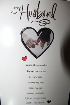 a card with an image of two hands holding each other and the words, my husband you're the one who knows my stories