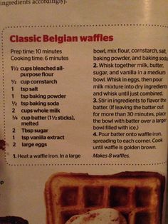 a close up of a menu for waffles