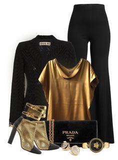 "black & gold outfit only" by art-gives-me-life ❤ liked on Polyvore featuring Rosetta Getty, JOUR/NÃ, Ports 1961, Prada, Balmain, Versace, ANTONINI and contestentry Gold Tops Outfit, Black Gold Outfit, Black And Gold Outfit, Gala Outfit, Ports 1961, Black Dresses Classy, Casual College Outfits, Gold Shirt, Cocktail Outfit