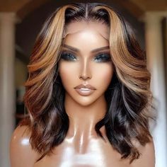 Short Bob Highlight T-Part Lace Frontal Wig Brazilian Human Hair 12” Inches Brand New Short Body Wave, Honey Blonde Highlights, Hair Patterns, Blonde Lace Front Wigs, Short Bob Wigs, Lace Hair, Lace Closure Wig, Hair Density, Human Hair Wig