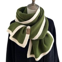 Colors: Green Korean Style Winter, Knit Stripes, Knitted Scarves, Scarf Knit, Women Design, Scarf For Women, Style Winter, Women Cargos, Niche Design