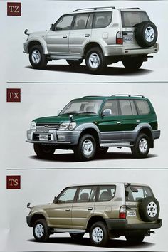 four different suvs are shown side by side in the same color and size chart