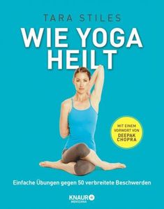 a woman doing yoga poses in front of a blue background with the words wie yoga he