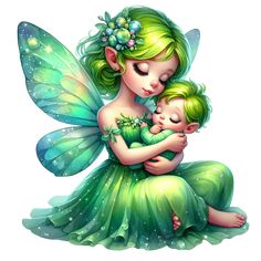 a fairy holding a baby in her arms