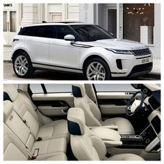 the interior and exterior of a white range rover