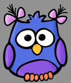 an owl with big eyes and horns on it's head is shown in purple