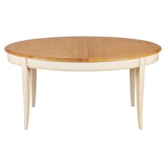 a wooden table with two legs and a oval shaped top on an isolated white background