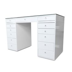 a white desk with drawers on it