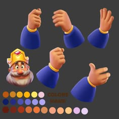 cartoon hands with different colors and shapes for the game mario kartman color scheme