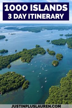 an aerial view of several small islands in the ocean with text overlay reading, 100 islands 3 day itinerary