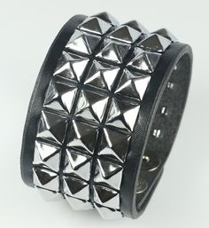 Three Row Pyramid Studded Leather Wrist Cuff Leather Wrist Cuff, Punk Rock Jewelry, Punk Accessories, Leather Bangle, Leather Wristbands, Rock Jewelry, Cuff Jewelry, Punk Jewelry