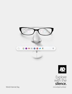 an ad with glasses on it and the caption explore with the science logo below