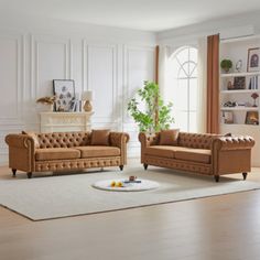 a living room with two couches and a coffee table