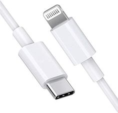 an iphone charger and usb cable connected to the apple lightning adapter in white