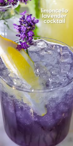 a purple drink with lemon and lavender in it