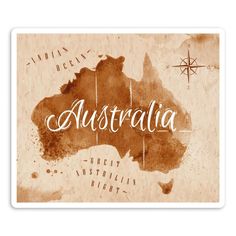 an old map with the word australia painted on it in brown and white inks