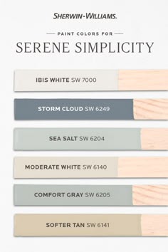 sherylin williams's serene simplicity paint colors are available in different shades