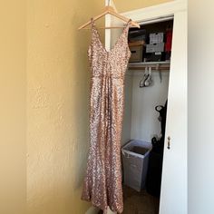 Xs Beautiful Rose Champagne Sequined Mermaid Dress . Actual Photo Of Wearing At Wedding , I Am 5’1 And Had On Heels That Were 4 Inches. Worn Once. Rose Champagne, Dress The Population, Mermaid Dress, Beautiful Rose, Beautiful Roses, Pink Gold, Pink And Gold, Champagne, Sequin