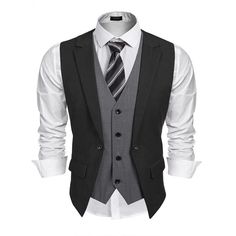 Button Closure High-Quality Material - 65% Polyester And 35% Viscose. Excellent Craftsmanship And Durable Fabric Of Men's Slim Fit Business Suit Vest Bring Comfy To You. Stylish Design - Men's Layered Dress Waistcoat Is Designed To Doulble Layer, Adjustable Back Strap, V-Neck, Sleeveless, 4 Buttons, Classic Single Breasted. Easily Stands Out From Usual Suit Coat Yet Looks Very Handsome. Real Pockets - Two Insert Pockets In The Front Of The Men's Dress Vest And It Can Be Cutted Apart With Scissor Mens Formal Fashion, Male Styles, Dress Suit Vest, Formal Vest, Mens Suit Vest, Dress Vest, Formal Fashion, Formal Mens Fashion, Waistcoat Dress