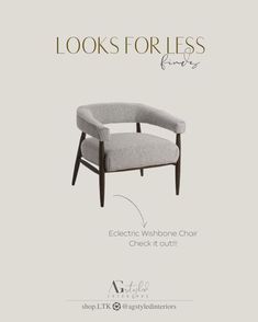 an advertisement for a chair with the words looks for less on it, and a photo of