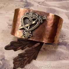 HAMMERED VEVE CUFF - Your Choice of Voodoo Veve on Handworked Bronze Erzulie Dantor, Black Magick, Oct 11, Sterling Silver Cuff, Solid Metal