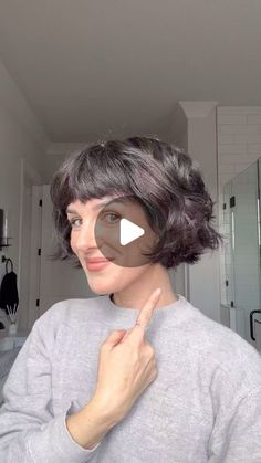 Wavy Bob With Fringe Thick Hair, French Bob With Bangs Wavy Hair, Short Hair On Wavy Hair, Curly Bob Micro Bangs, How To Curl French Bob, Shenae Grimes Beech Hair, Curled Pixie Hairstyles, How To Use A Curling Wand On Short Hair, Wavy Bob Over 50