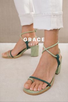 Heel Flip Flops, Heeled Flip Flops, Basic Heels, Green Sandals, Sustainable Leather, Mode Inspo, Green Suede, Suede Sandals, Ankle Straps