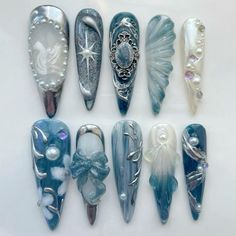 Ice Queen Nails, Trendy Long Nails, Nail Art Birthday, Chinese Nails Designs, Xiaohongshu Nails, Nails Chinese, Nails Kpop, Chinese Nails, Kpop Nails