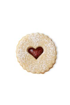 a heart - shaped pastry with powdered sugar on the top is shown in front of a white background