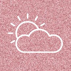 a pink background with a white outline of a cloud and sun on top of it