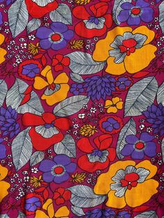 Polyester fabric elastic knitted fabric 1970's.  Vintage from 1970's.  Lovely bright colours.  Length 89cm.  Width 97cm. 1970s Outfits, Fabulous Fabrics, 1970s, Polyester Fabric, Knitted Fabric, Elastic, Floral Prints, Craft Supplies, Floral