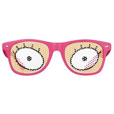 a pair of pink sunglasses with cartoon eyes