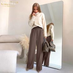 Brand Name: ClacivePant Style: Wide Leg PantsMaterial: PolyesterFit Type: LOOSELength: Full LengthDecoration: SashesOrigin: CN(Origin)Season: Spring/AutumnWaist Type: HIGHModel Number: Women Pants C-K8093Pattern Type: SolidStyle: Office LadyFront Style: PleatedAge: Ages 18-35 Years OldFabric Type: WovenClosure Type: Zipper FlyGender: WOMEN Trousers Outfit Night Out, Work Outfits 2023, Leg Trousers Outfit, Brown Wide Leg Pants, Wide Leg Trousers Outfit, Pleated Palazzo Pants, Women's Sash, Wide Leg Pants Women, Trousers Women Wide Leg