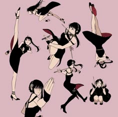 an anime character with different poses and body shapes in various poses, including the woman's legs